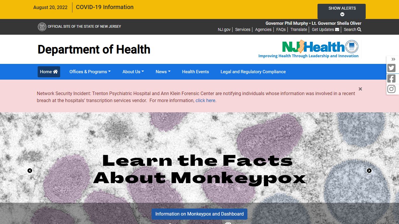 Department of Health for the State of New Jersey | Homepage